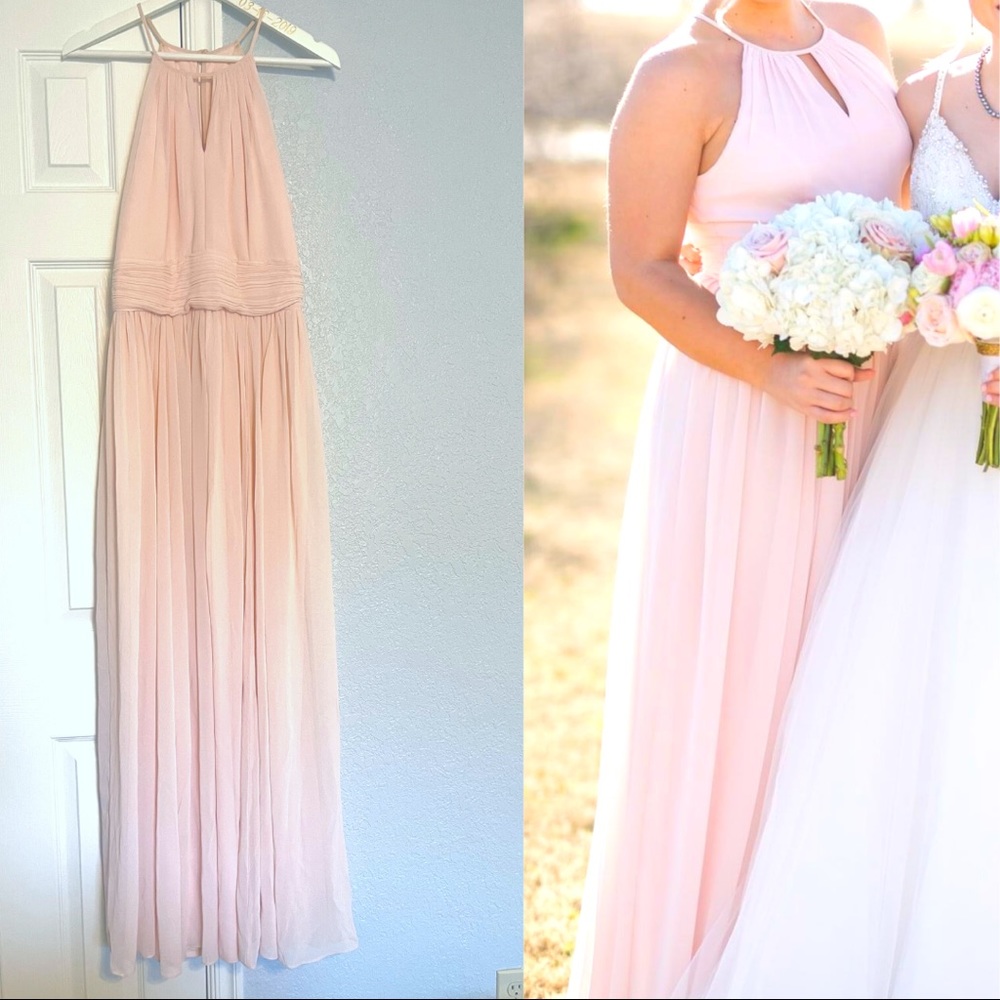 Pink Bridesmaid Chiffon Maxi Dress- size 8 - Bill Lekoff - worn once